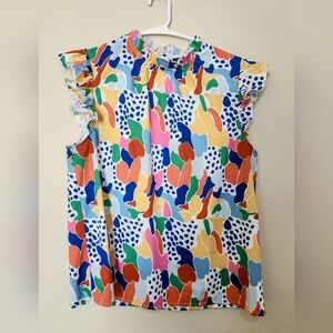 Emery Rose Abstract Rufle Top Size Large